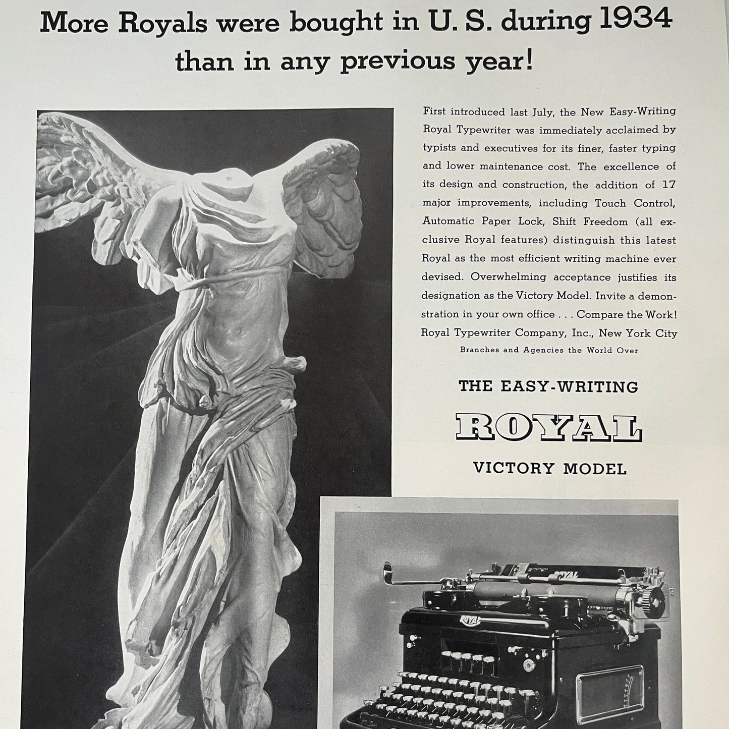 The Easy Writing Royal Victory Model Royal Typewriter Co NY 1935 Ad V1-5