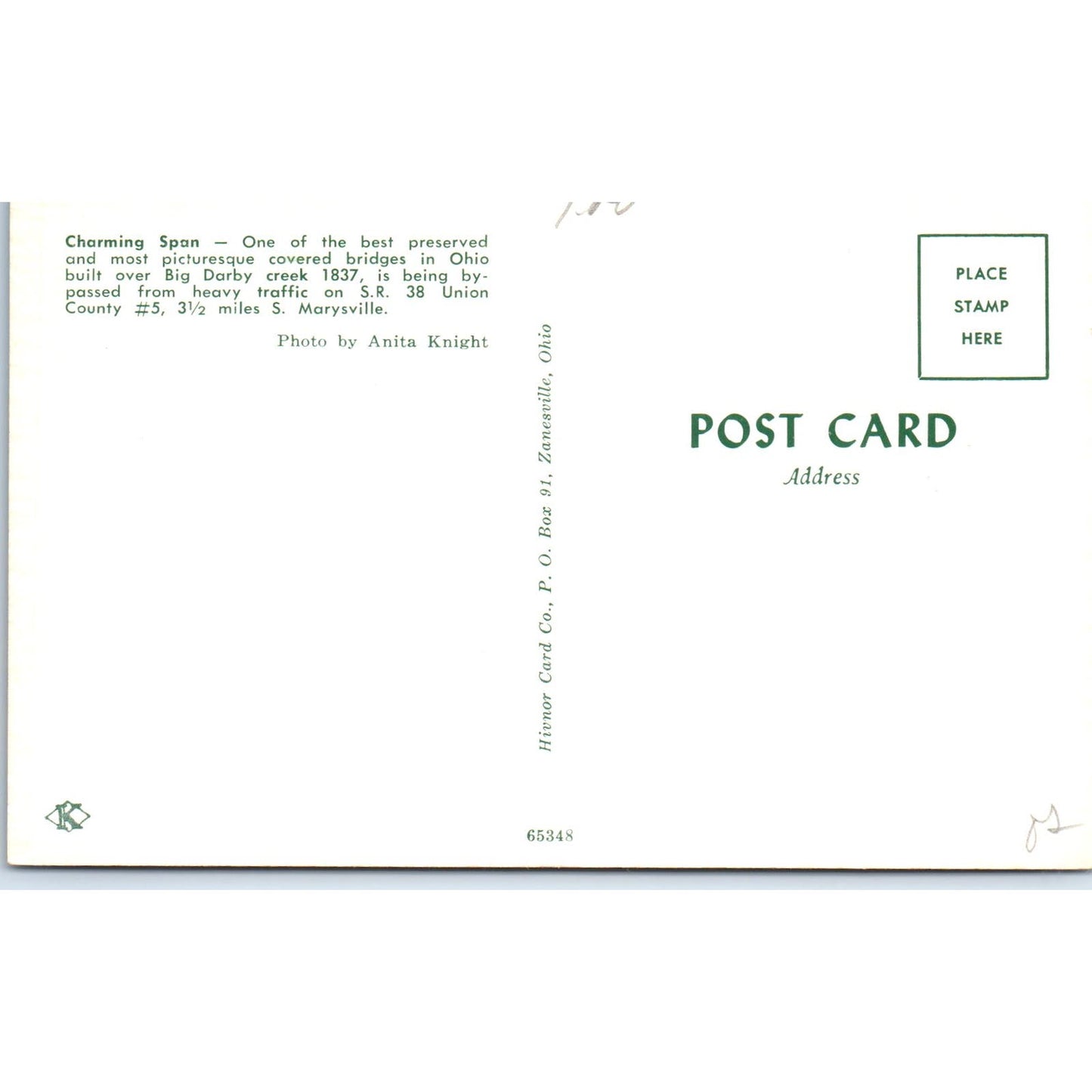 Union County 5 Marysville Ohio Vintage Covered Bridge Postcard PC17