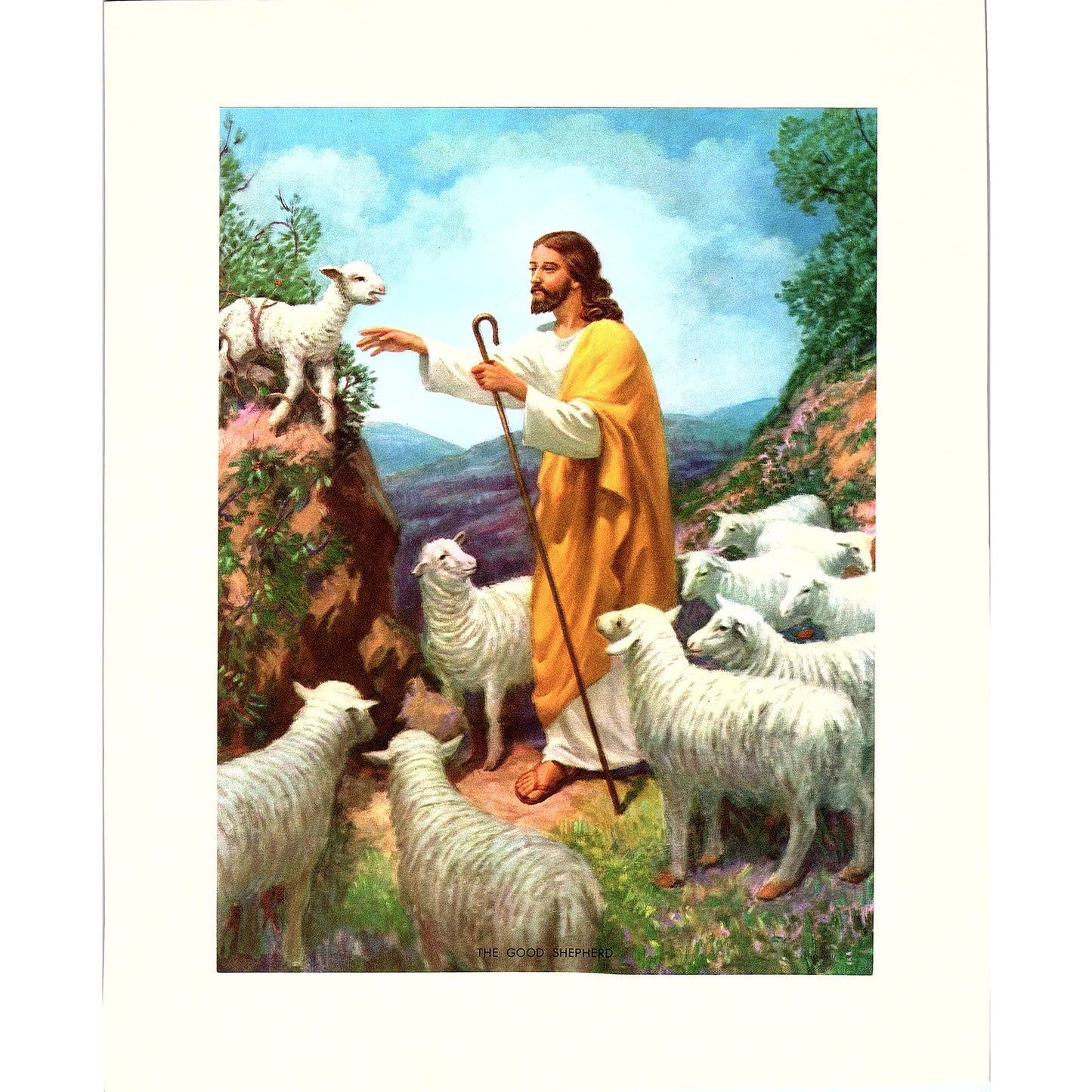 Retro Kitsch Jesus The Good Shepherd Vintage Art Print 6x9" V17