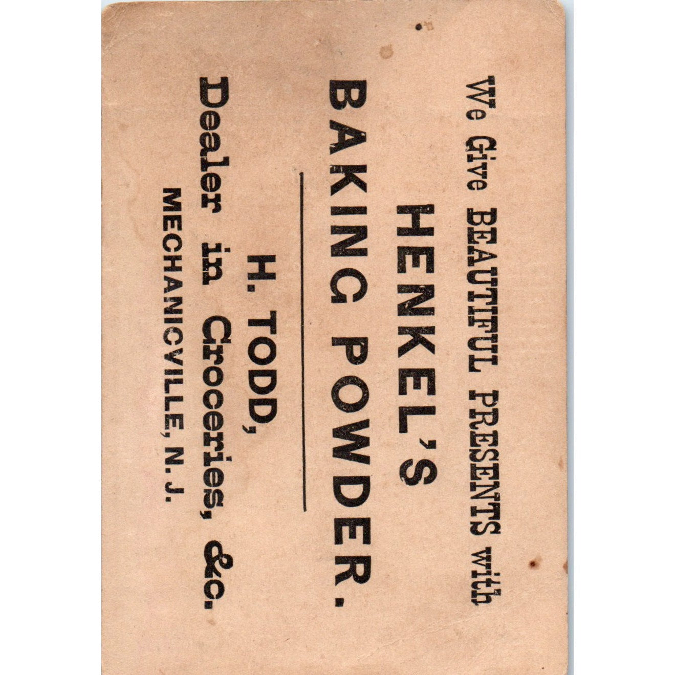Henkel's Baking Powder H. Todd Mechanicville NJ c1880 Victorian Trade Card AB6-1
