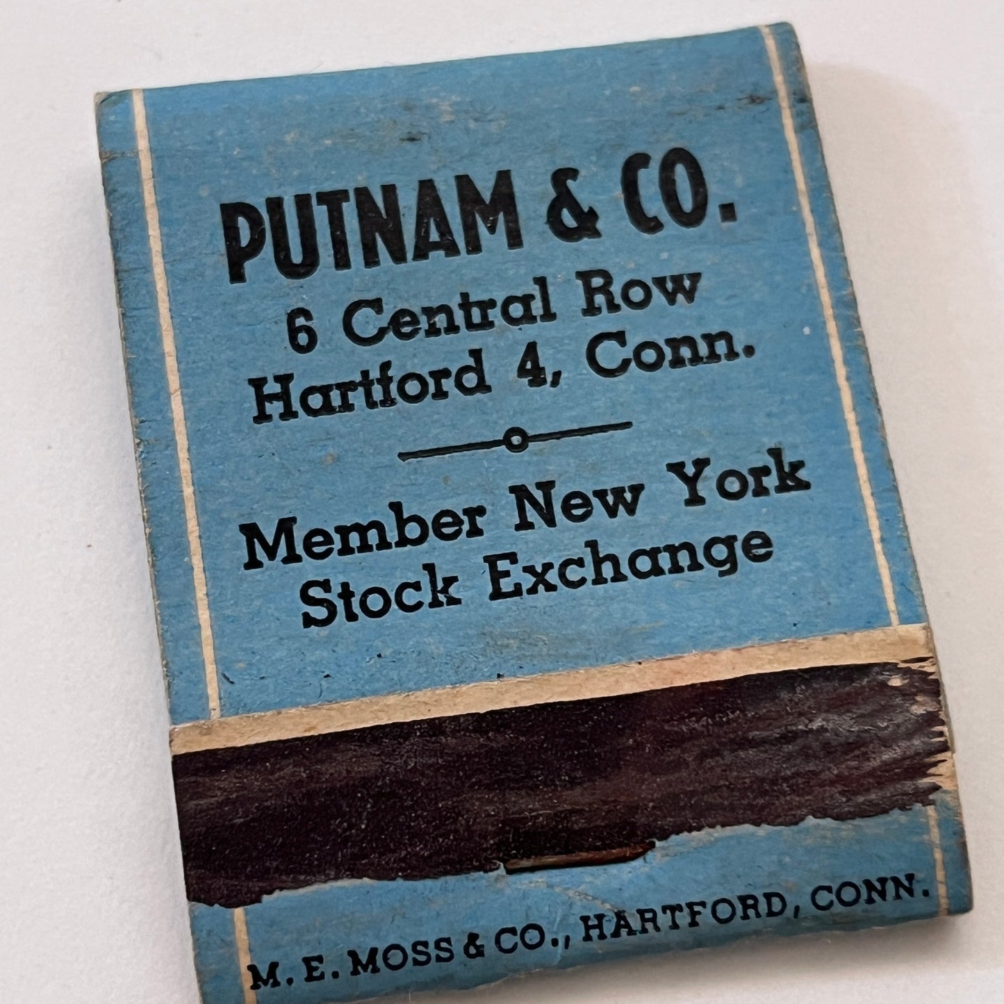 Putnam & Co 6 Central Row Hartford CT Vintage Matchbook Cover TB6-MB1-7