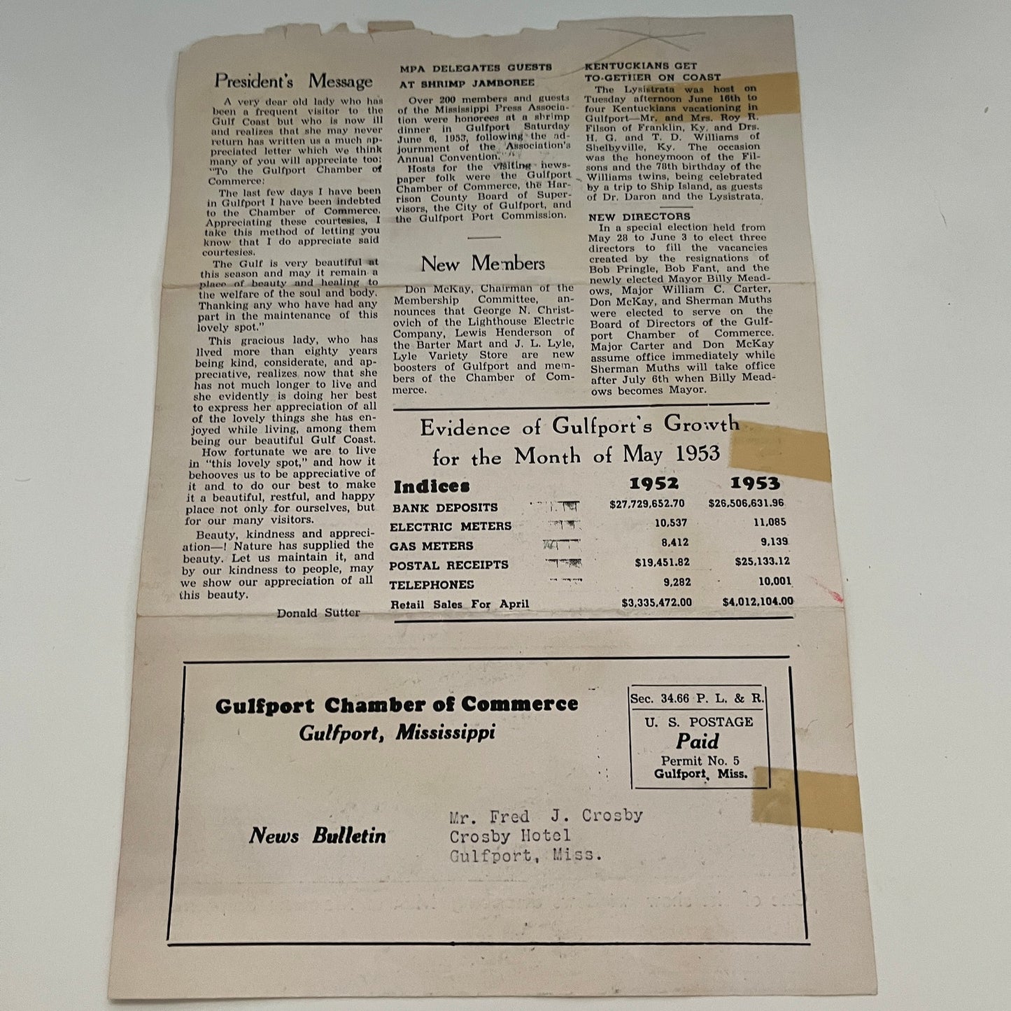 Gulfport Chamber of Commerce News Bulletin June 24, 1953 Biloxi MS Leaflet AG8-7