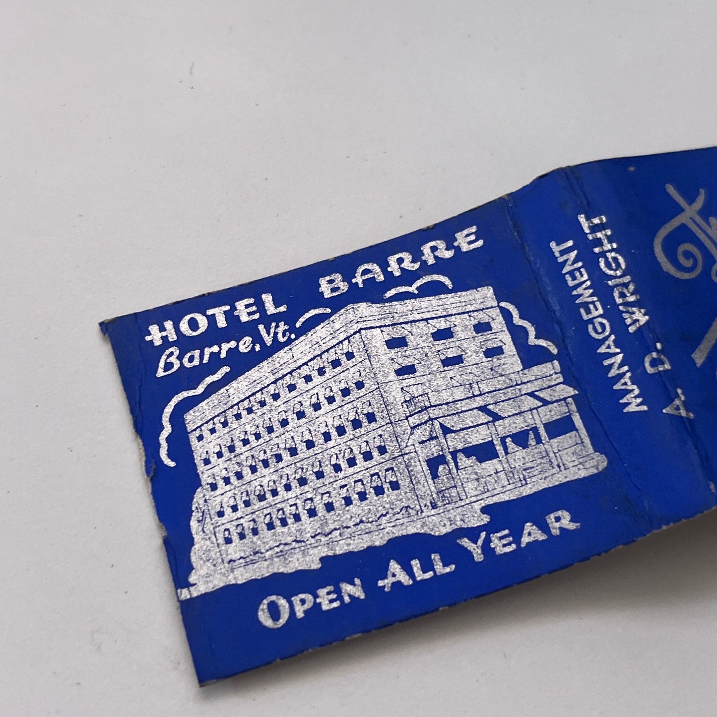 The Cellar Grill Hotel Barre VT A.D. Wright Vintage Matchbook Cover TB8-MB-12