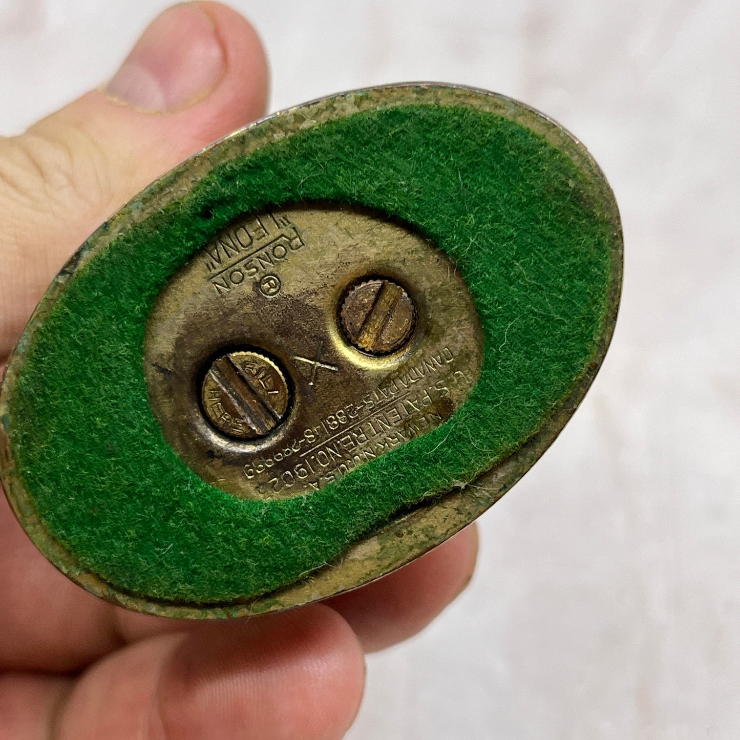 Vintage Art Deco Ronson Leona Brass Green Enamel Table Lighter TL24