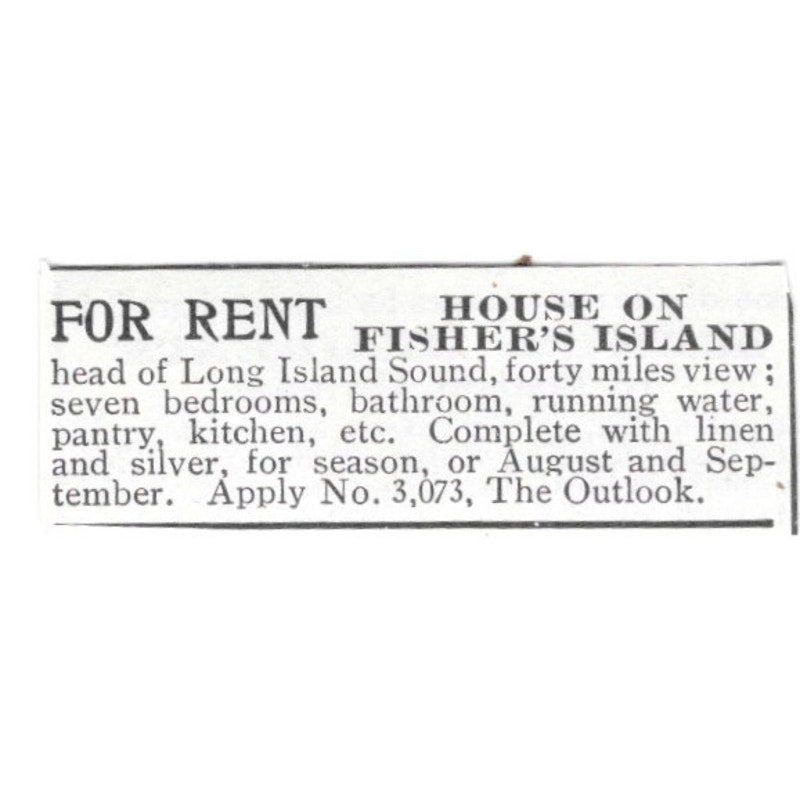 House on Fishers Island for Rent Long Island Sound NY 1903 Ad AF8-S37