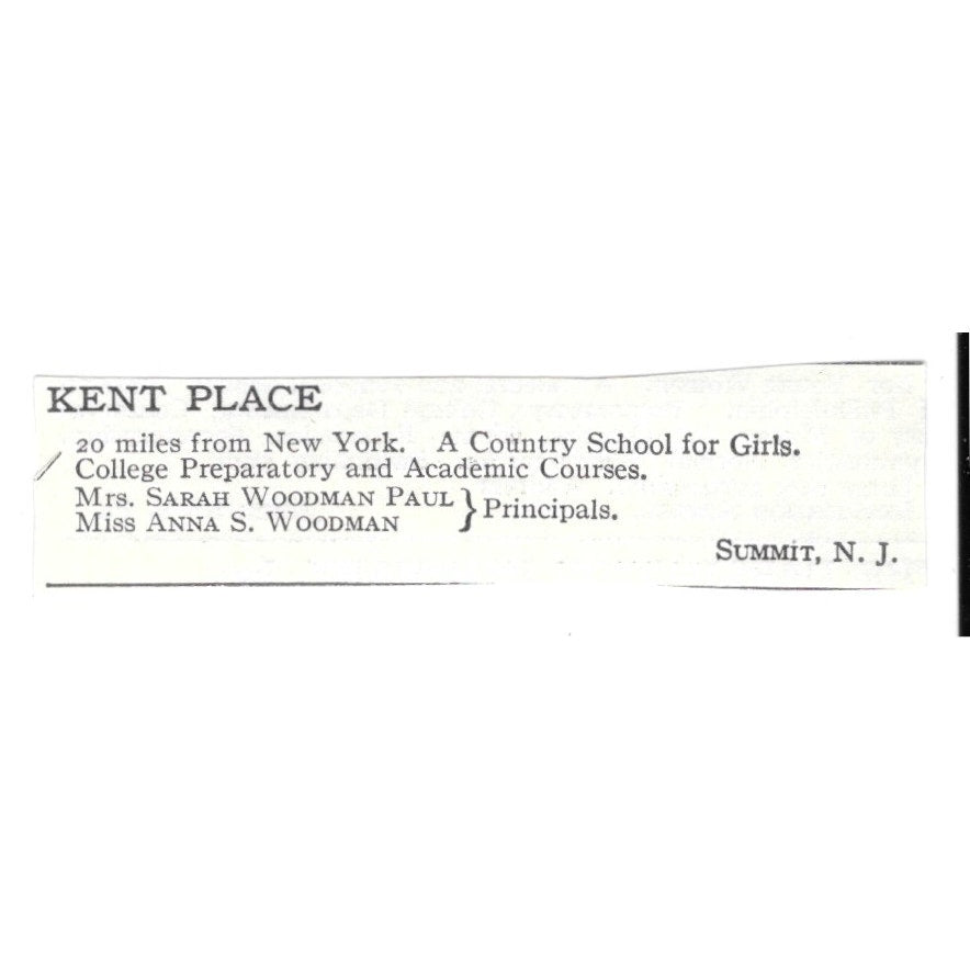 Kent Place Summit NJ Sarah Woodman Paul Anna S Woodman c1920 Harper’s Ad SAG4-S4