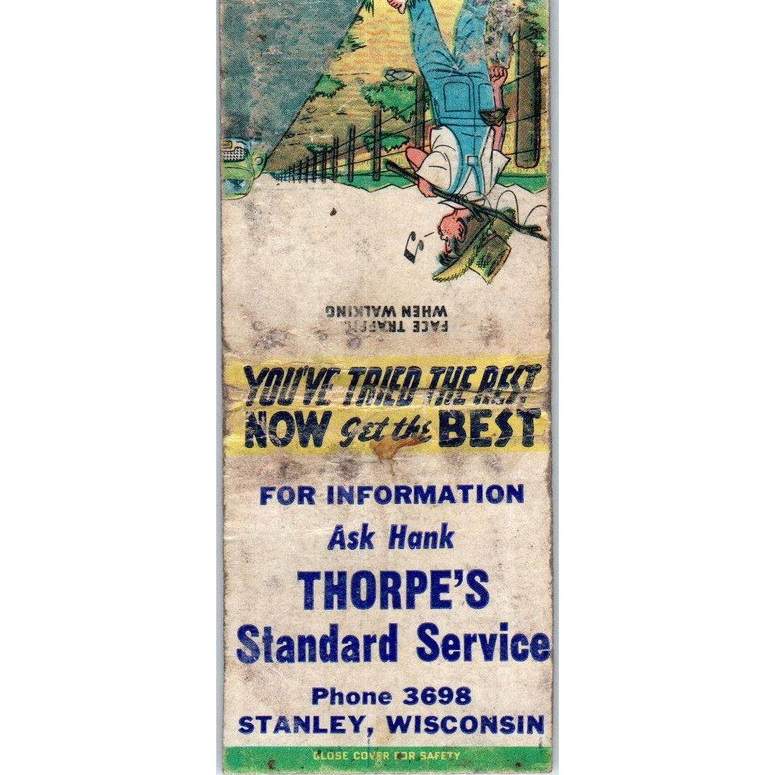 Thorpe's Standard Service Stanley WI Vintage Matchbook Cover SD4-Y13