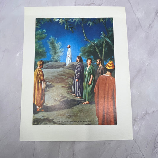 Retro Christ in Gethsemane With Apostles Lithograph 8x10" Art Print V22