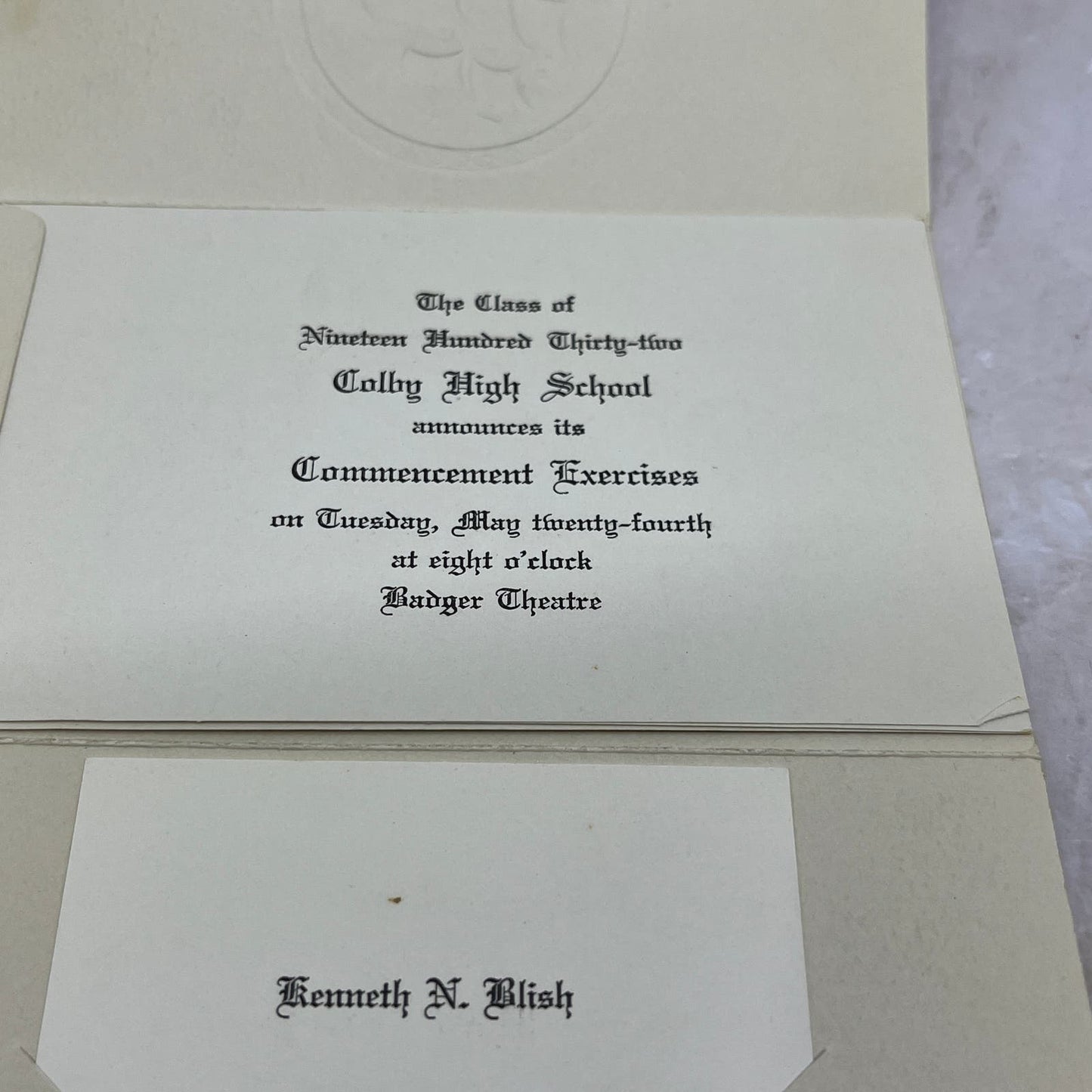 1932 Colby High School Graduation Invitation Badger Theatre Spring Water TG9-E1