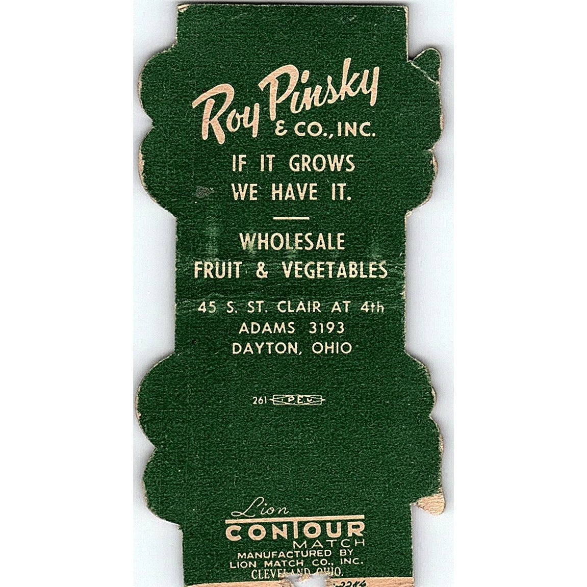 Roy Pinsky Wholesale Fruit & Vegetables Dayton OH Vintage Matchbook Cover SC7-Y8