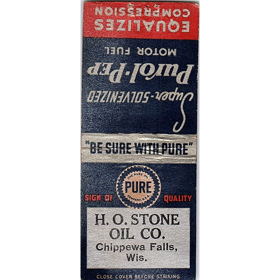 H.O. Stone Oil Co Chippewa Falls WI Vintage Matchbook Cover SF3-Y8