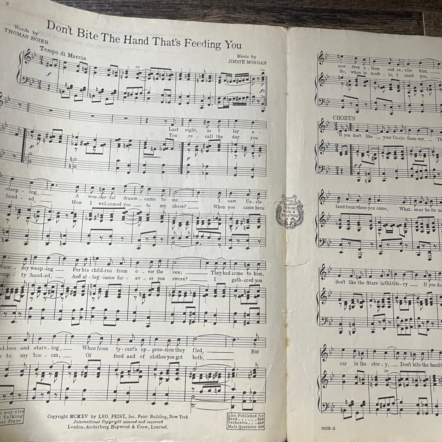 Don't Bite The Hand That's Feeding You Ed Morton 1915 Sheet Music V13