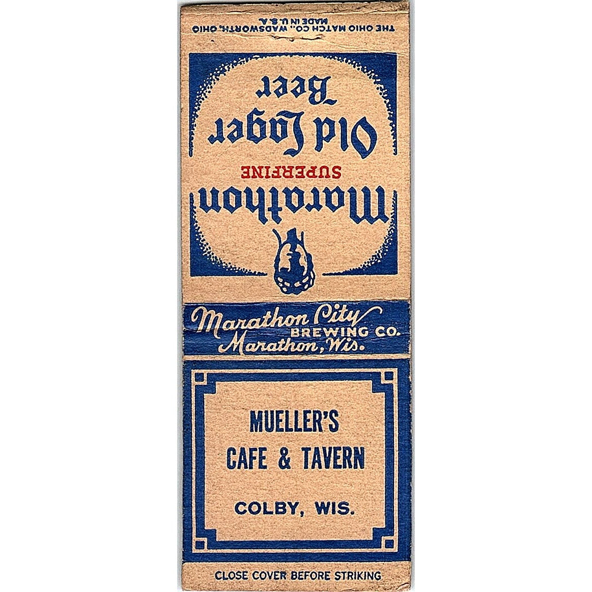 Mueller's Cafe & Tavern Colby WI Vintage Matchbook Cover SF3-Y3
