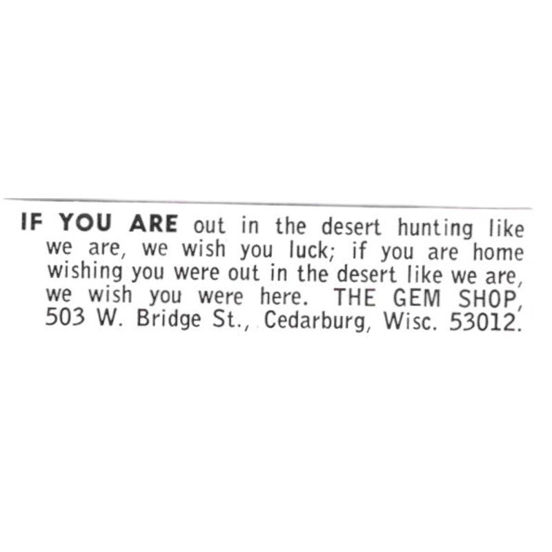 The Gem Shop Lapidary Supply Cedarburg Wisconsin 1972 Ad AF8-S11