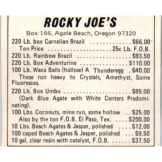Rocky Joe's Lapidary Supply Agate Beach Oregon 1971 Magazine Ad AD8-R9