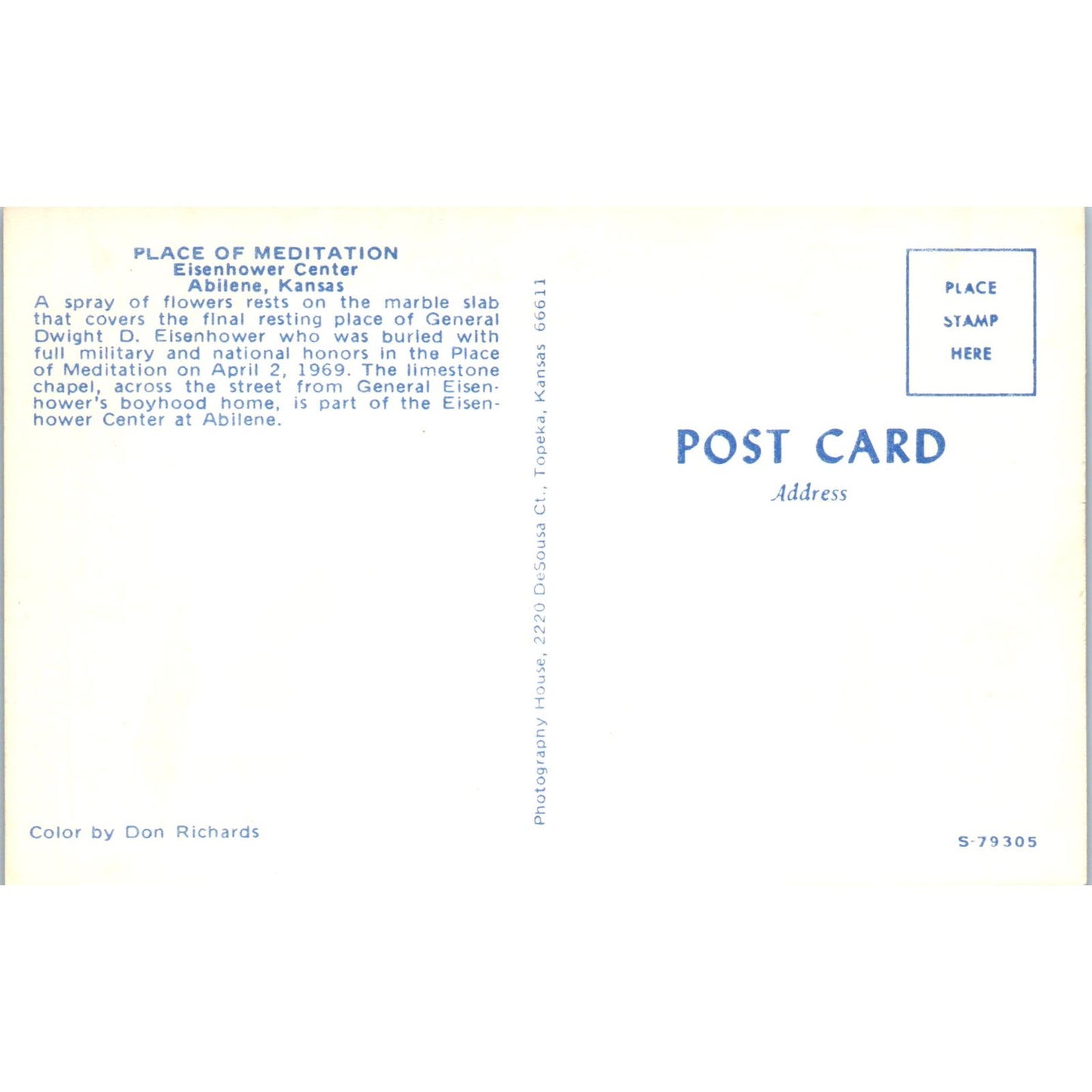 Eisenhower Center - Place of Meditation Abilene Kansas Vintage Postcard PC13