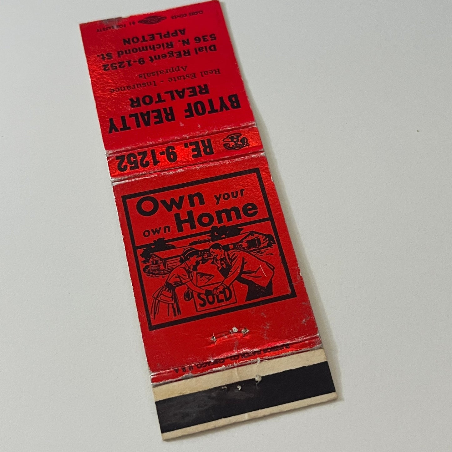 Bytof Realty Realtor Appleton WI Vintage Matchbook Cover MB59-4