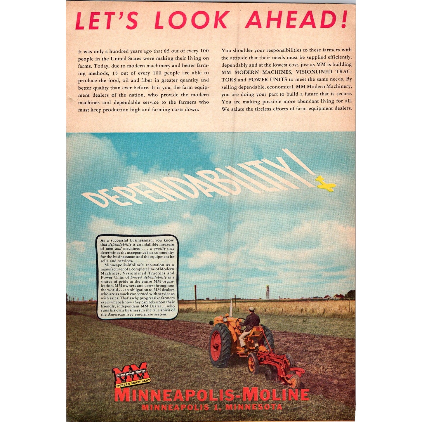 1949 Minneapolis-Moline Modern Machinery Farm Equipment 2 Page Ad I16
