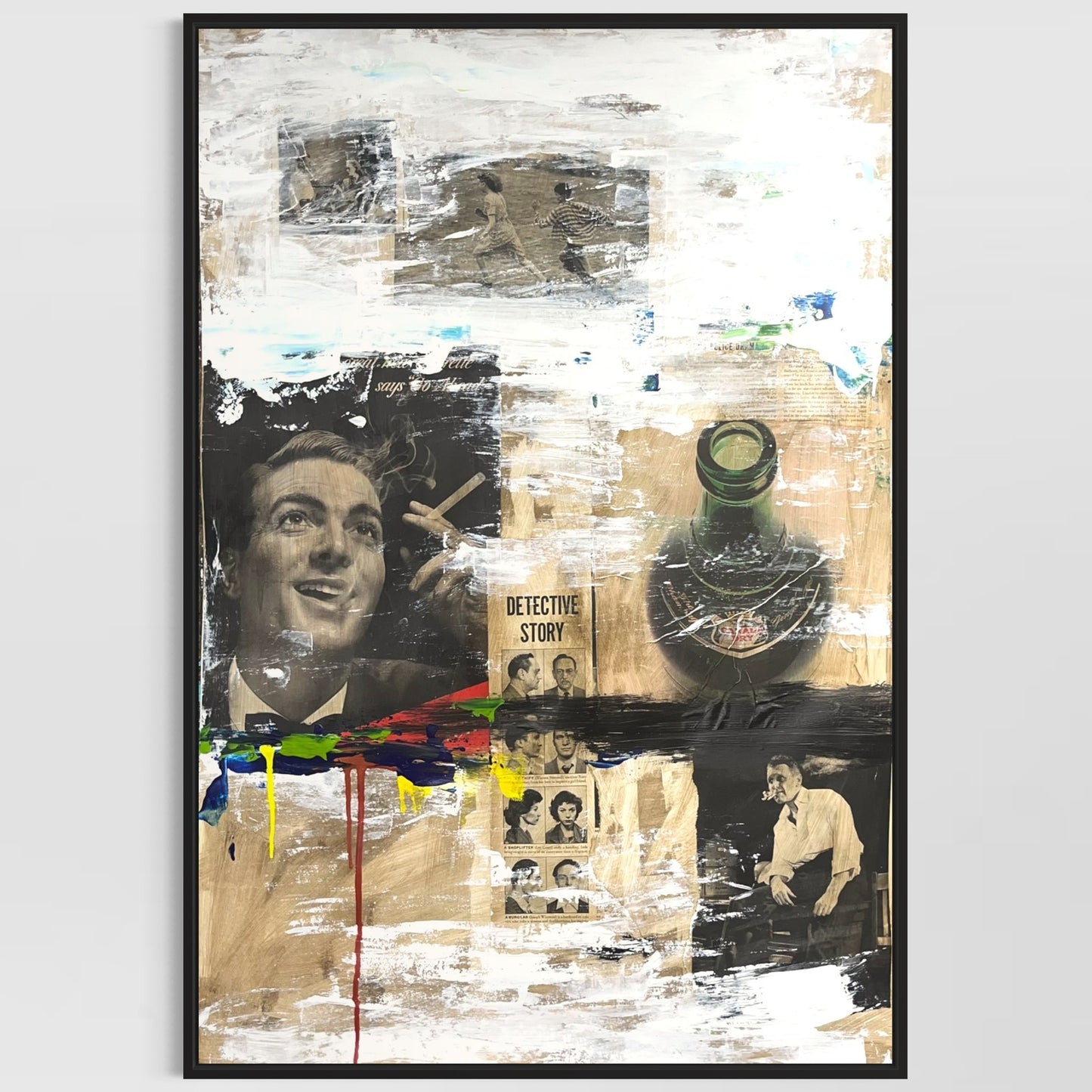 Original Mixed Media Abstract Modern Art Painting 24x36 "Detective Story" Signed