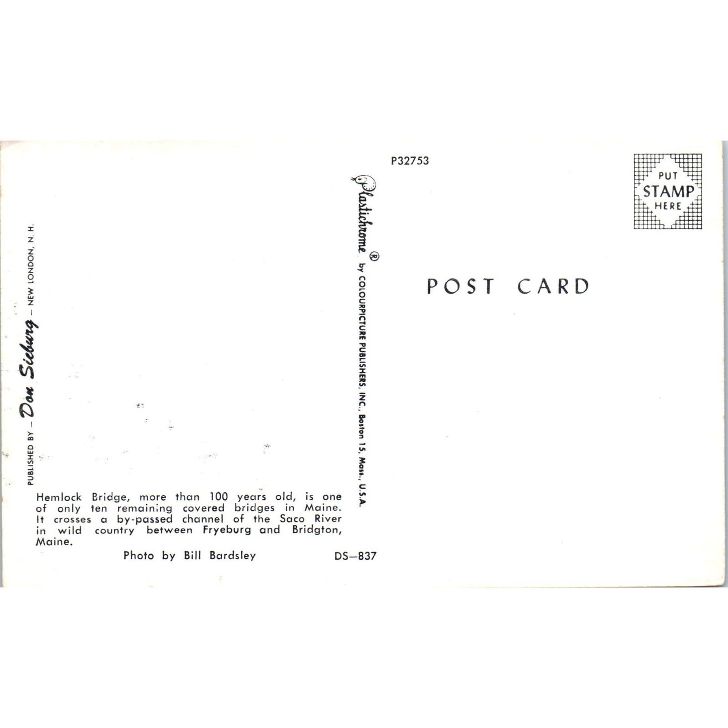 Hemlock Bridge Saco River Fryeburg Bridgton ME Vintage Bridge Postcard PD3