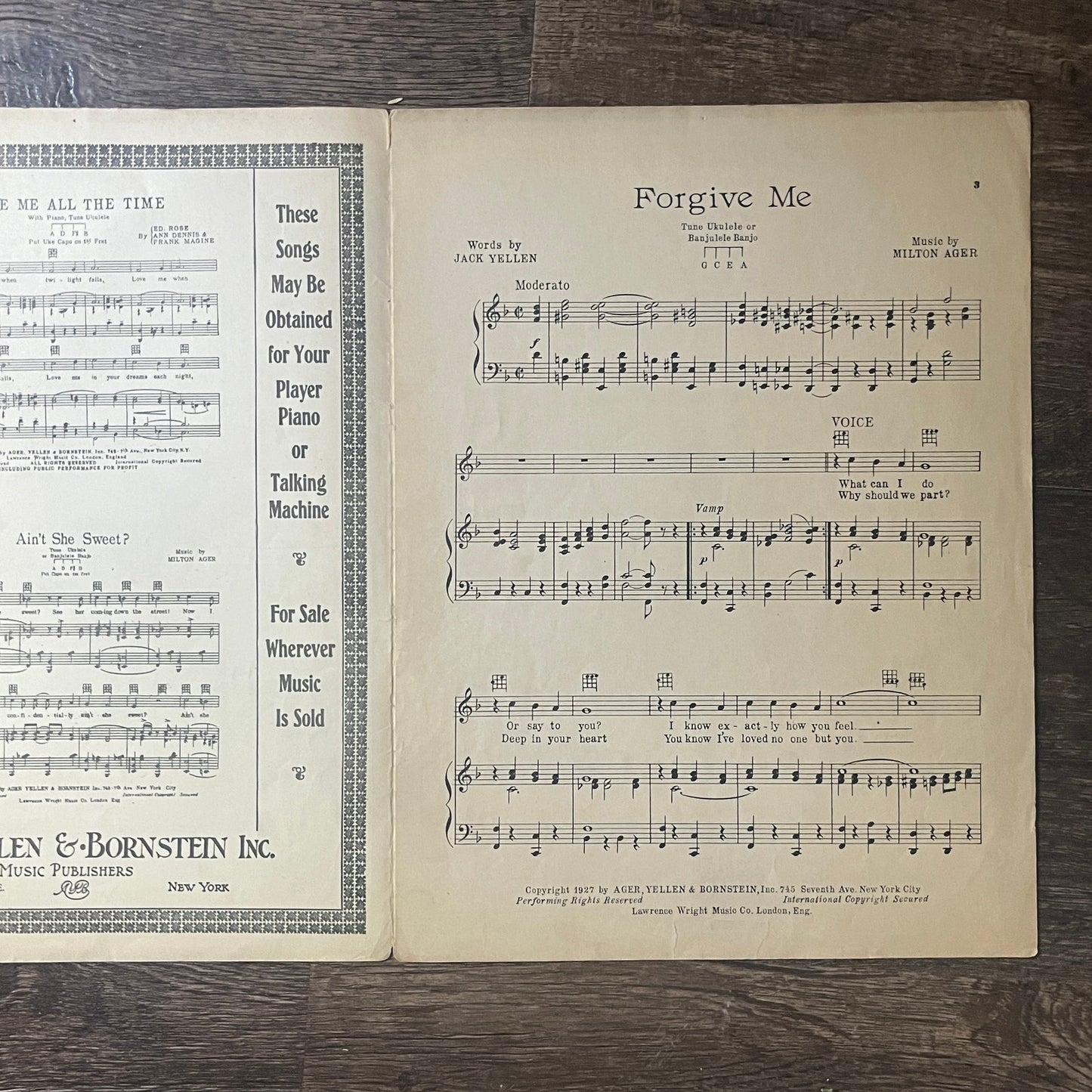 Forgive Me 1927 Sheet Music Jack Yellen Milton Ager Carmen Lombardo V6