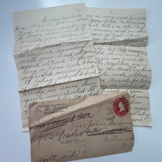 1913 TW Jones Cedaredge CO - Mrs John Swayne Milwaukee Handwritten Letter AI9-H6