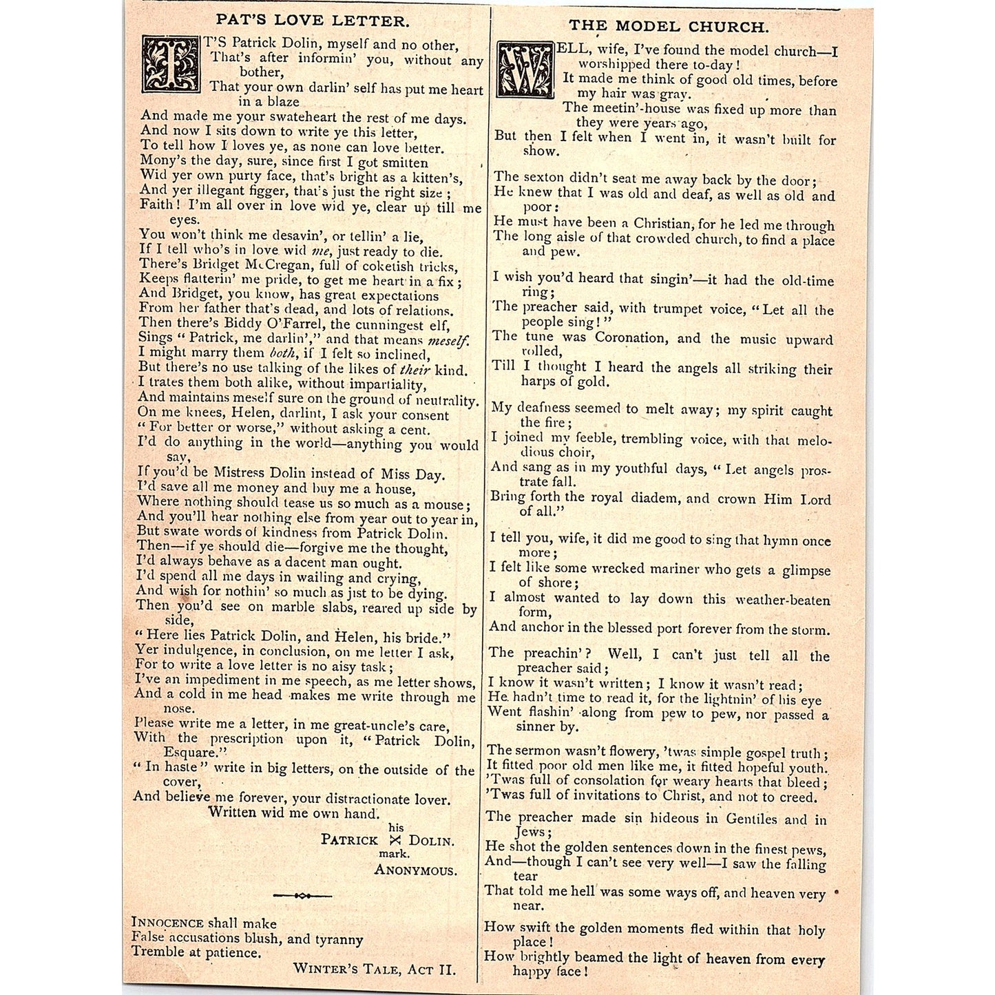 John Jankin's Sermon, Bill Mason's Bride - F. Bret Harte 1884 Poem AG3-1