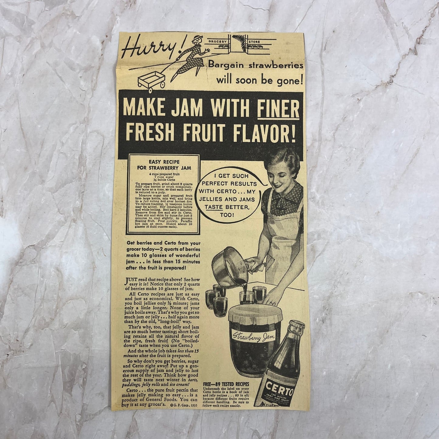 Certo for Jams and Jellies 6x11" 1935 Minneapolis Journal Advertisement D10