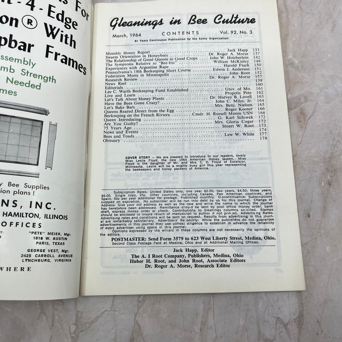 1964 Mar Gleanings in Bee Culture Magazine Bees Beekeeping Honey TD7