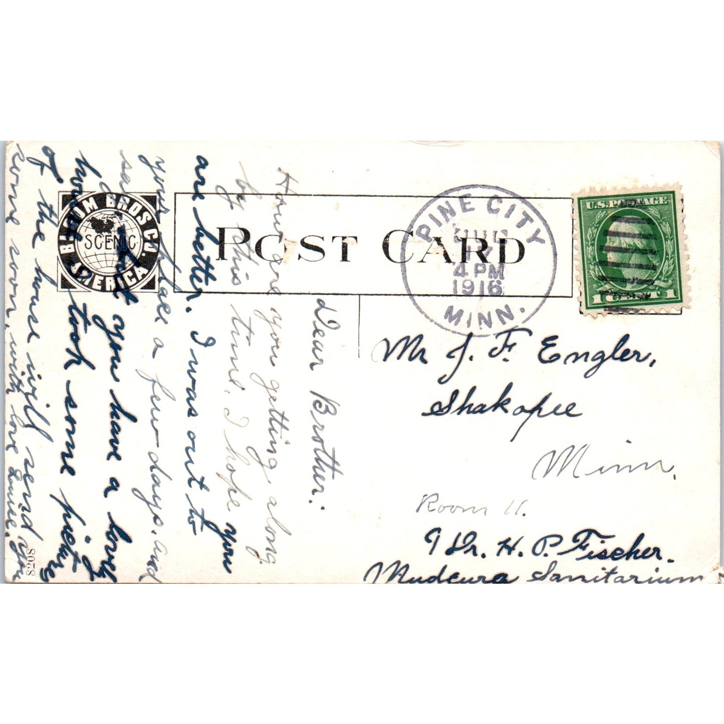 1916 New Power Dam in Pine City Minnesota Vintage Postcard PD10