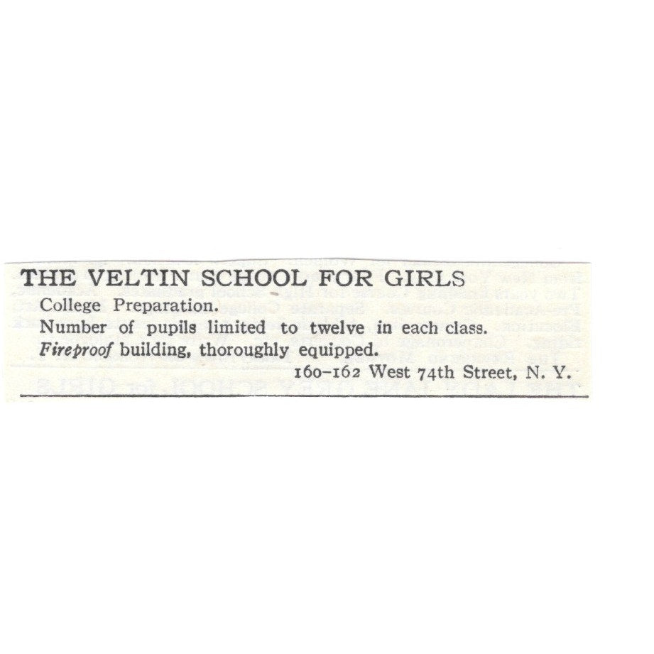 Veltin School for Girls 160-162 W 74th St, NY c1920 Harper’s Magazine Ad SAG4-S3