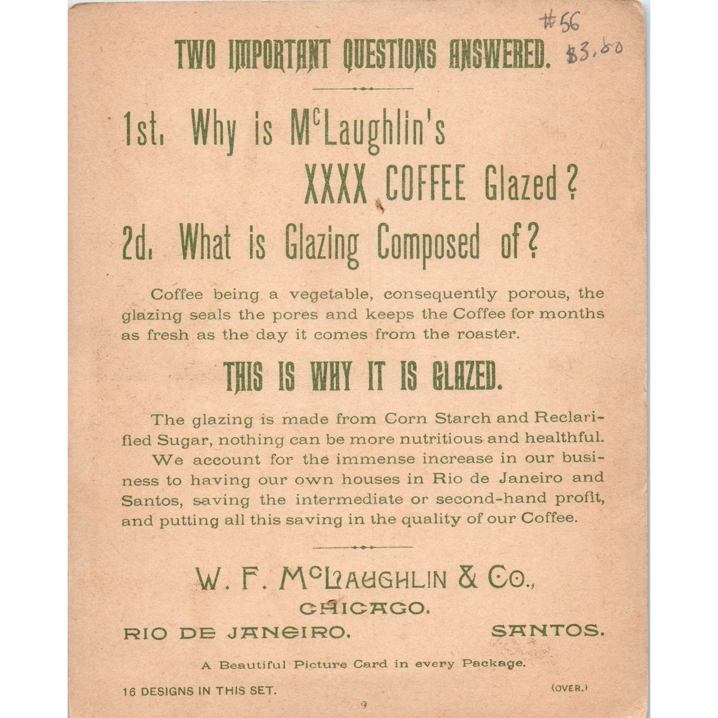 1880s Arabian Waterman McLaughlin's Coffee Large Victorian Trade Card AE9-LT