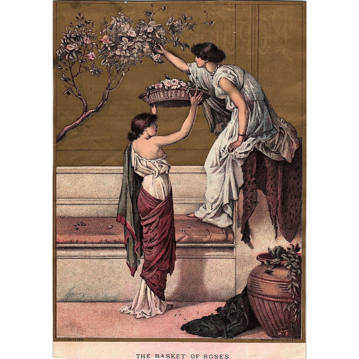 The Basket of Roses - H. Th. Schafer Vintage Art Print 7x9 V12