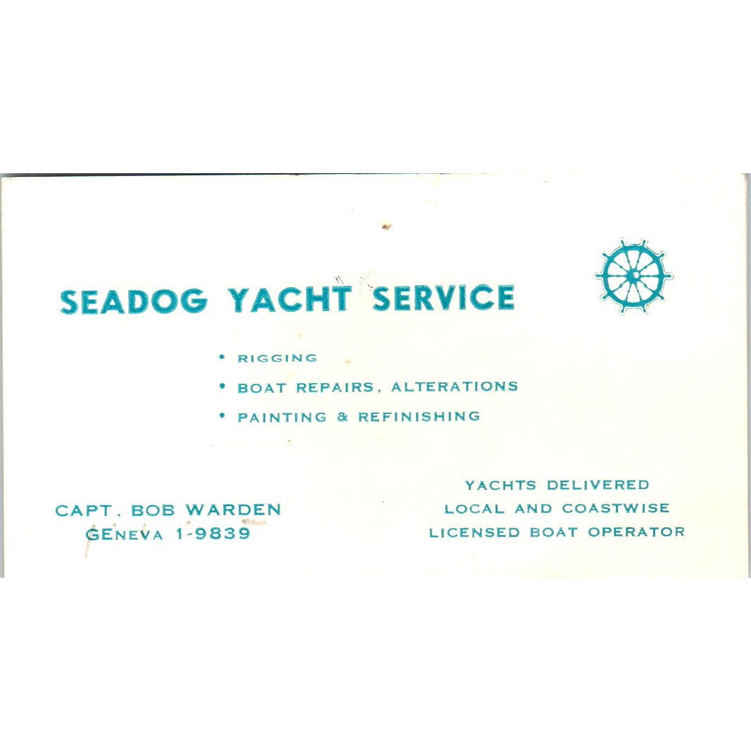 Seadog Yacht Service Captain Bob Warden Vintage Business Card SD8-B8