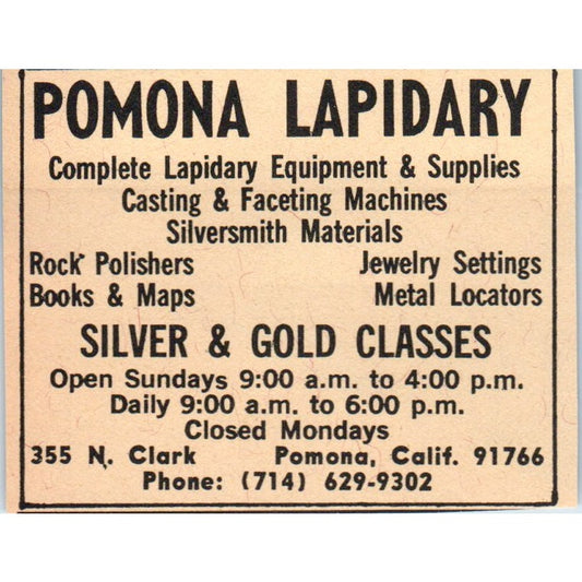 Pomona Lapidary Supplies California 1971 Magazine Ad AD8-R9