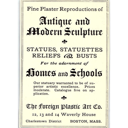 Antique & Modern Sculpture - The Foreign Plastic Art Co Boston - 1902 Ad AF4-13