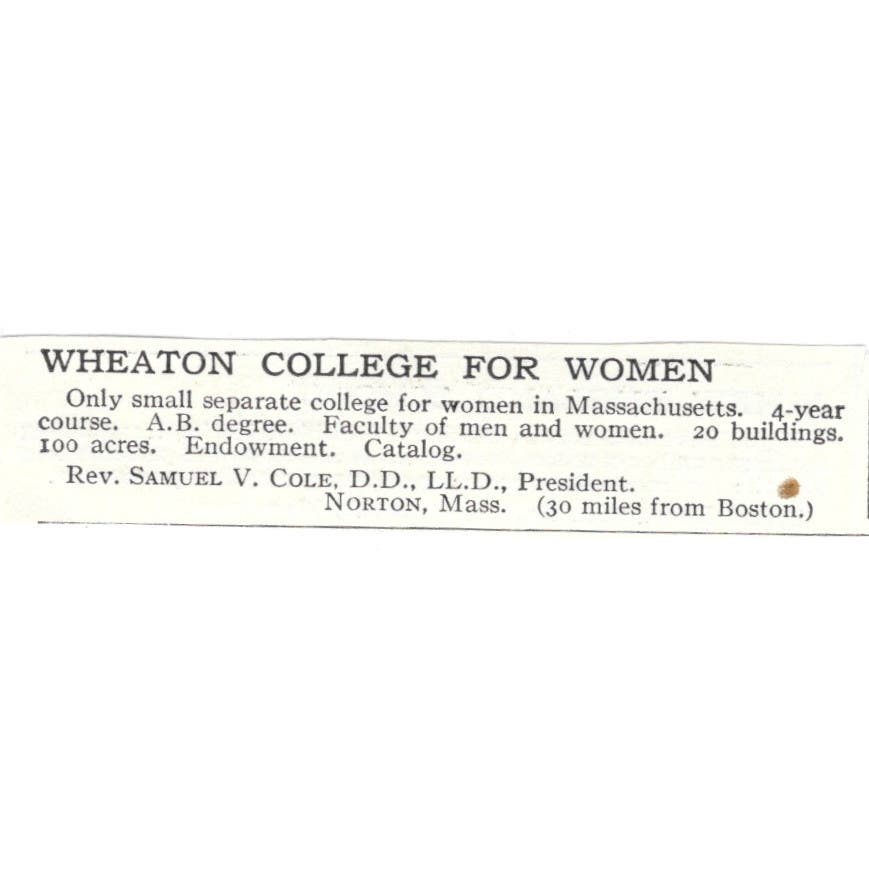 Wheaton College for Women Samuel V. Cole Norton MA c1918 Advertisement AE5-SA6