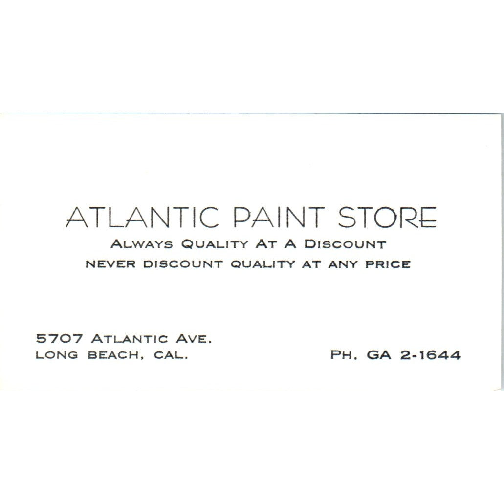 Atlantic Paint Store Long Beach CA Vintage Business Card SD8-B14