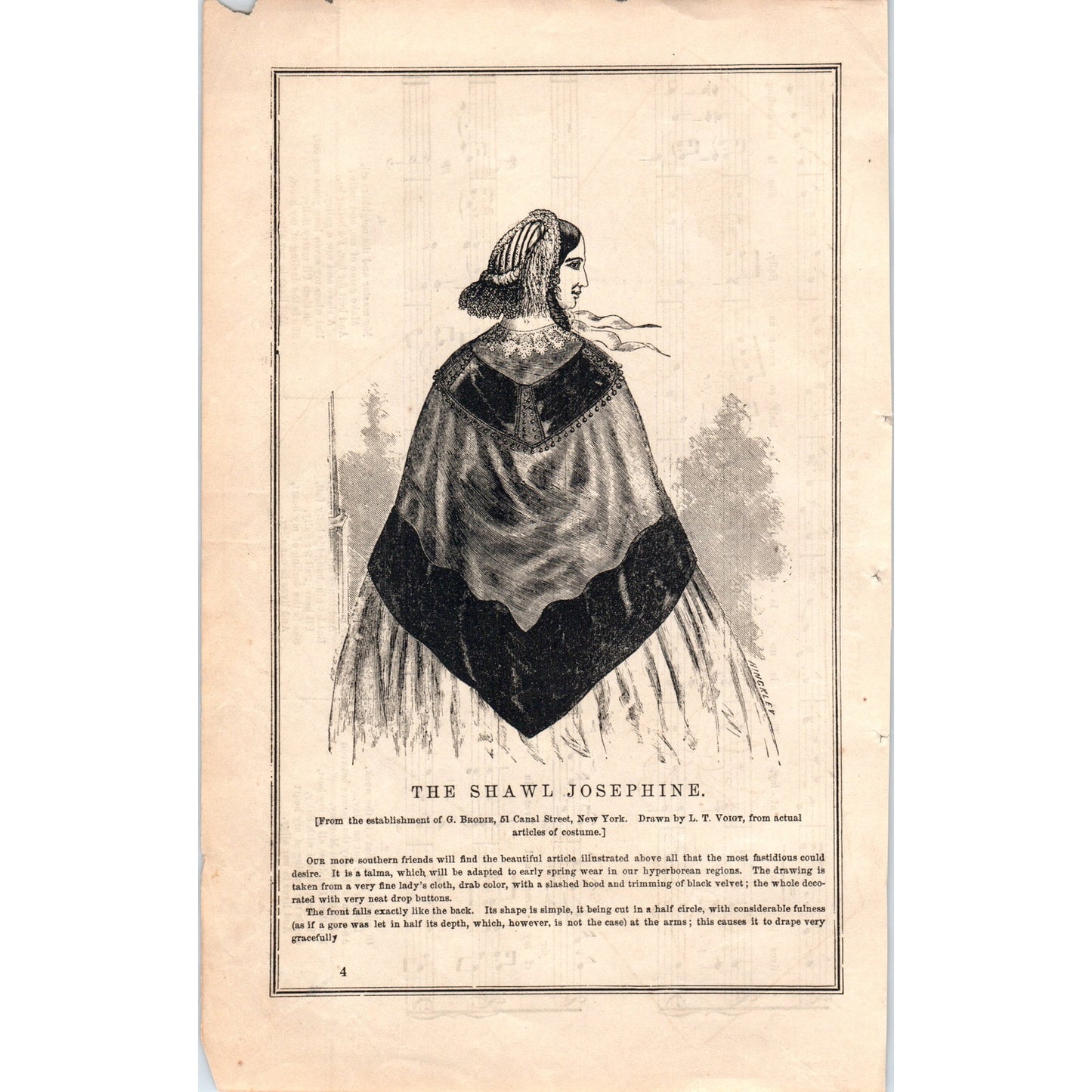 The Shawl Josephine Lady's Fashion Plate 1857 Original Engraving D19-1