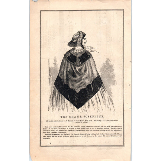 The Shawl Josephine Lady's Fashion Plate 1857 Original Engraving D19-1