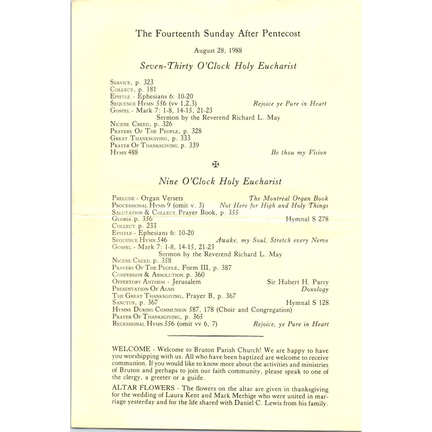 1988 Bruton Parish Church VA 14th Sunday After Pentecost Program AD8-R7