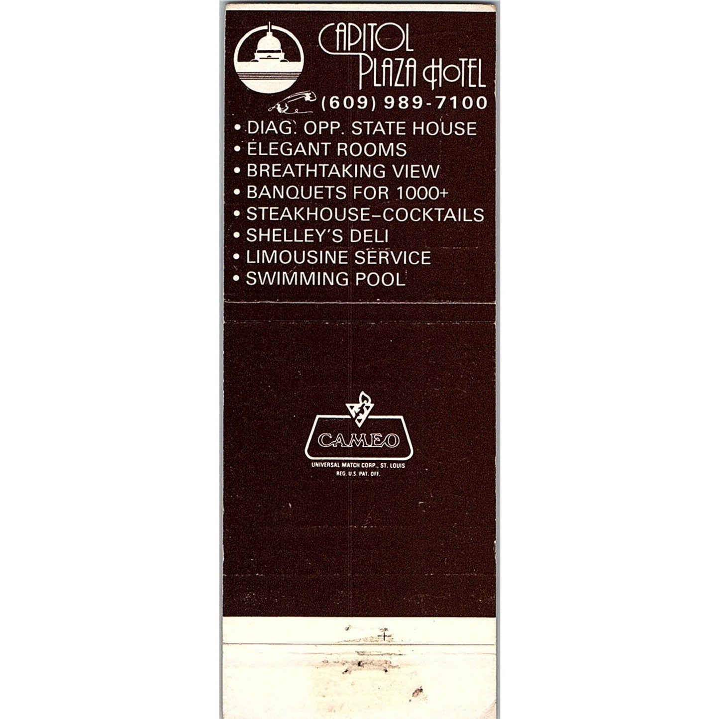 Capitol Plaza Hotel Trenton NJ Vintage Matchbook TB6-MB2-8