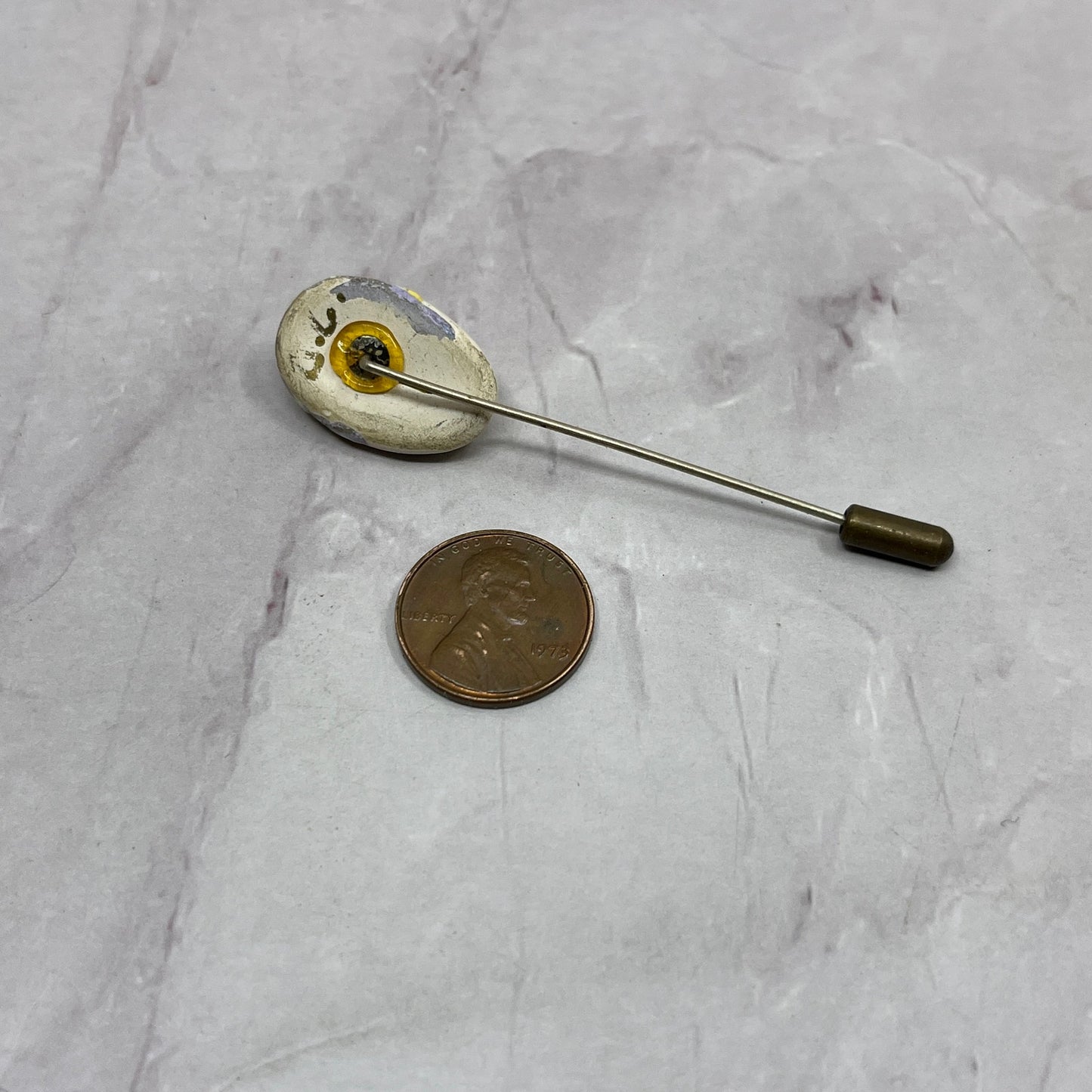 Vintage Hand Painted Mask Harlequin Face Stick Pin Venetian Clown Signed DC SB7