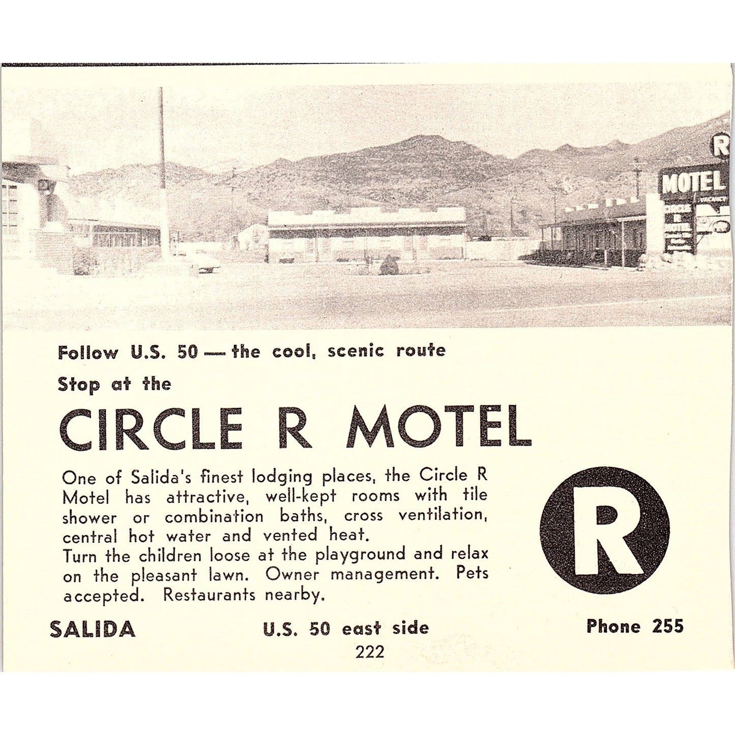 Circle R Motel Salida CO 1958 Ad AG1-H6