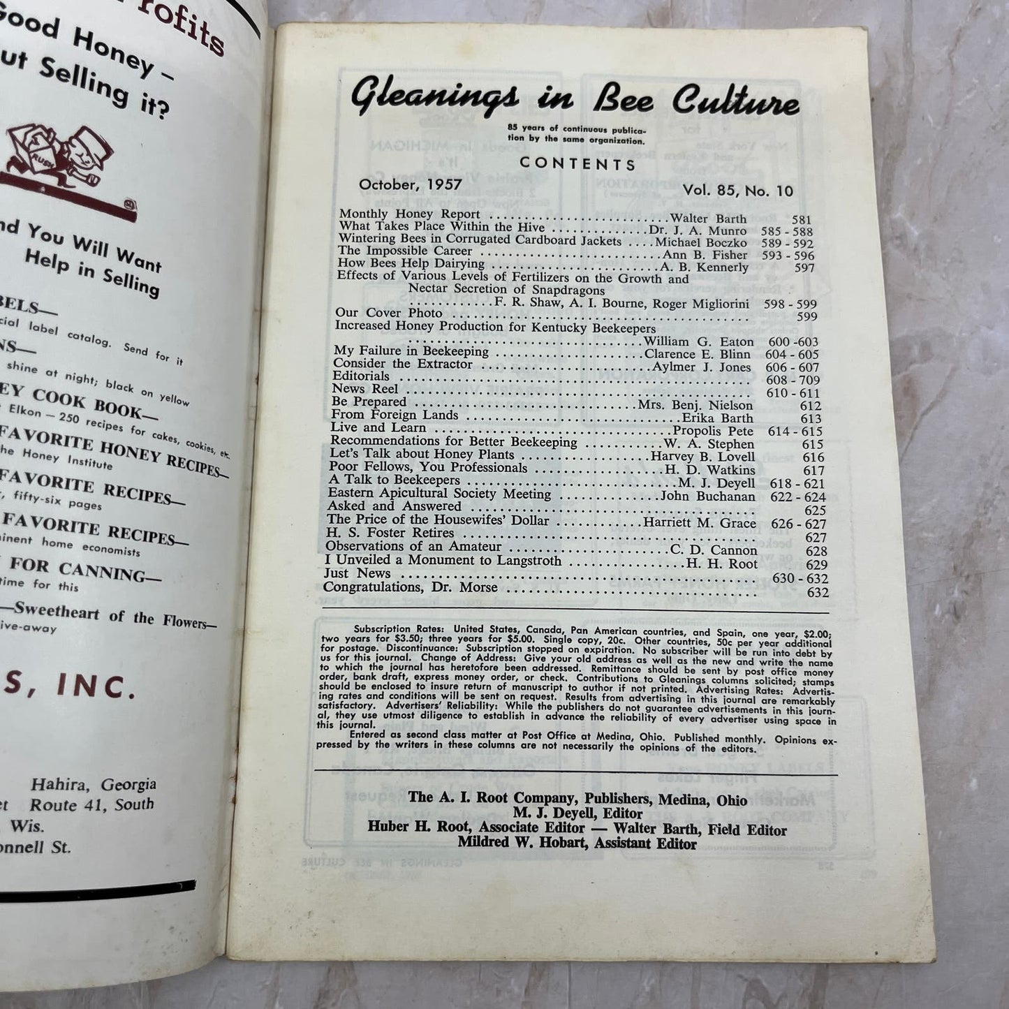 1957 Oct Gleanings in Bee Culture Beekeeping Magazine A.I. Root Co Medina OH TD5