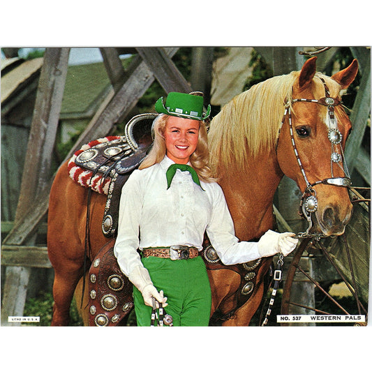 Retro Kitsch Lithograph Western Pals Girl & Horse Vintage Art Print 6x8" V17
