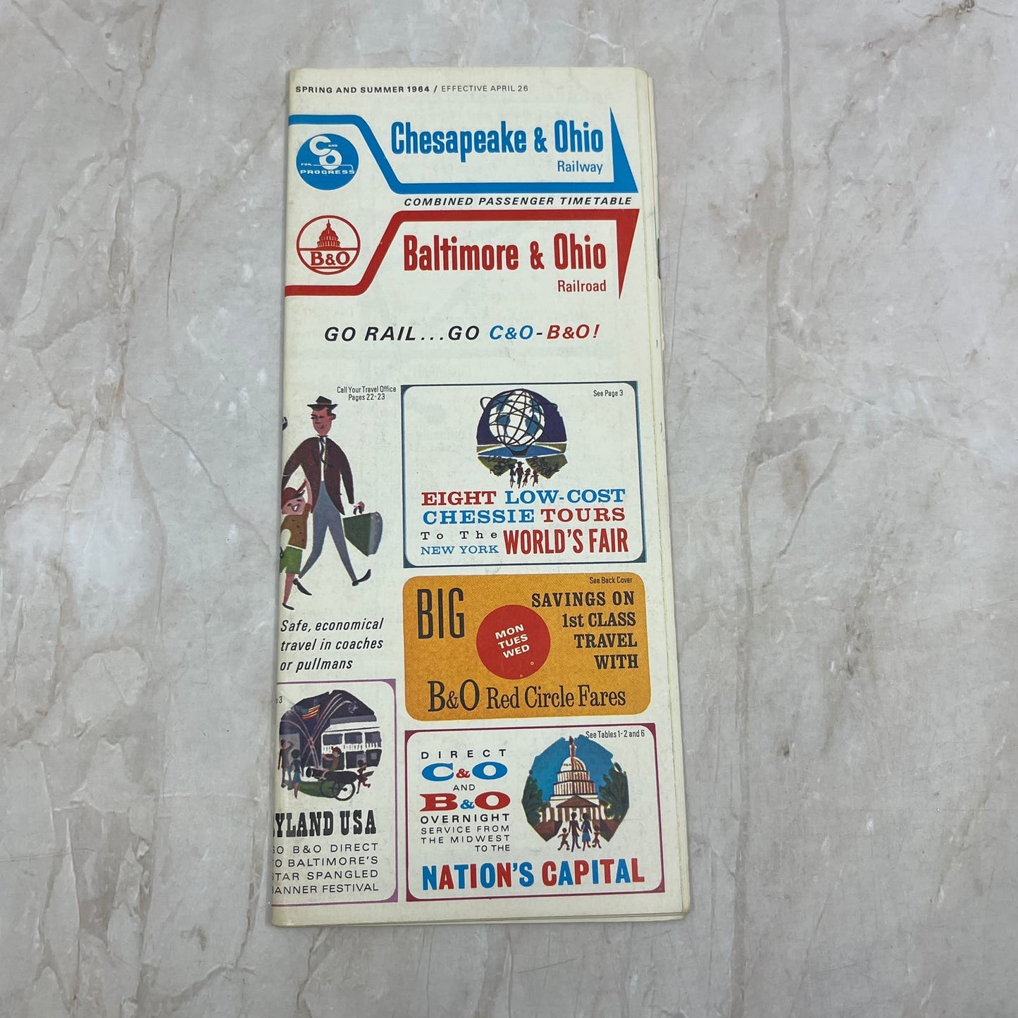 1964 Spring Chesapeake and Ohio Railway, B&O Railroad Timetables TJ4-P1