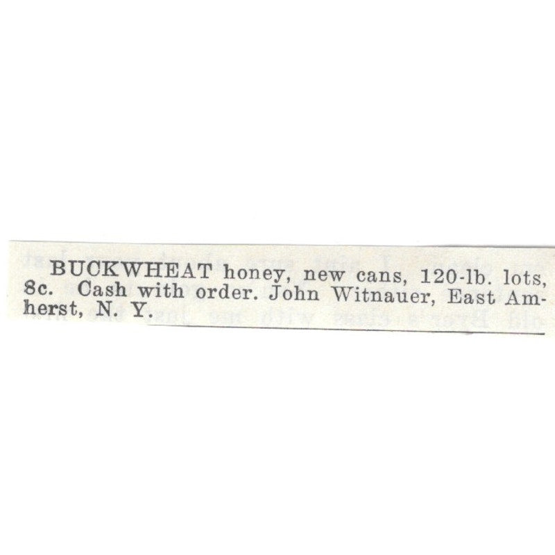 John Witnauer Buckwheat Honey East Amherst New York 1926 Ad AG3-S21