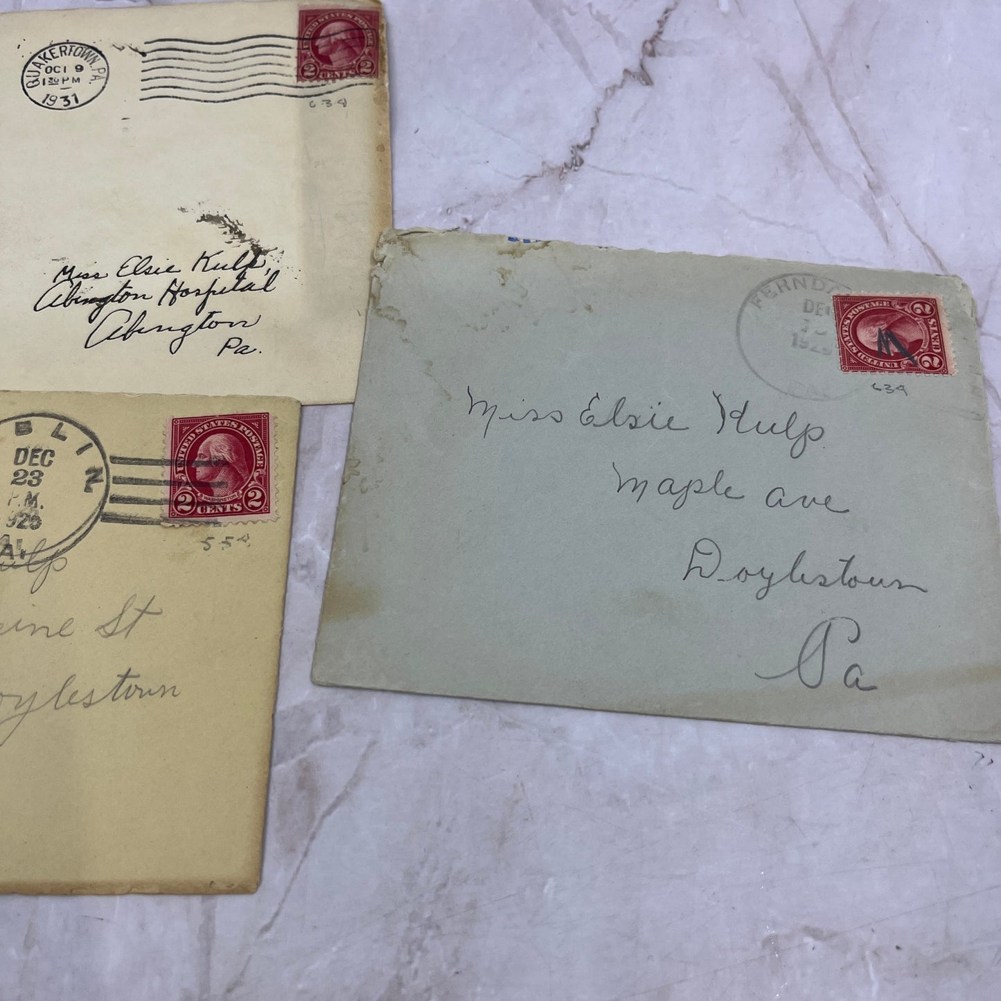 1920s Lot of Elise R. Kulp Doylestown PA Postal Cover Envelopes L4-4-6