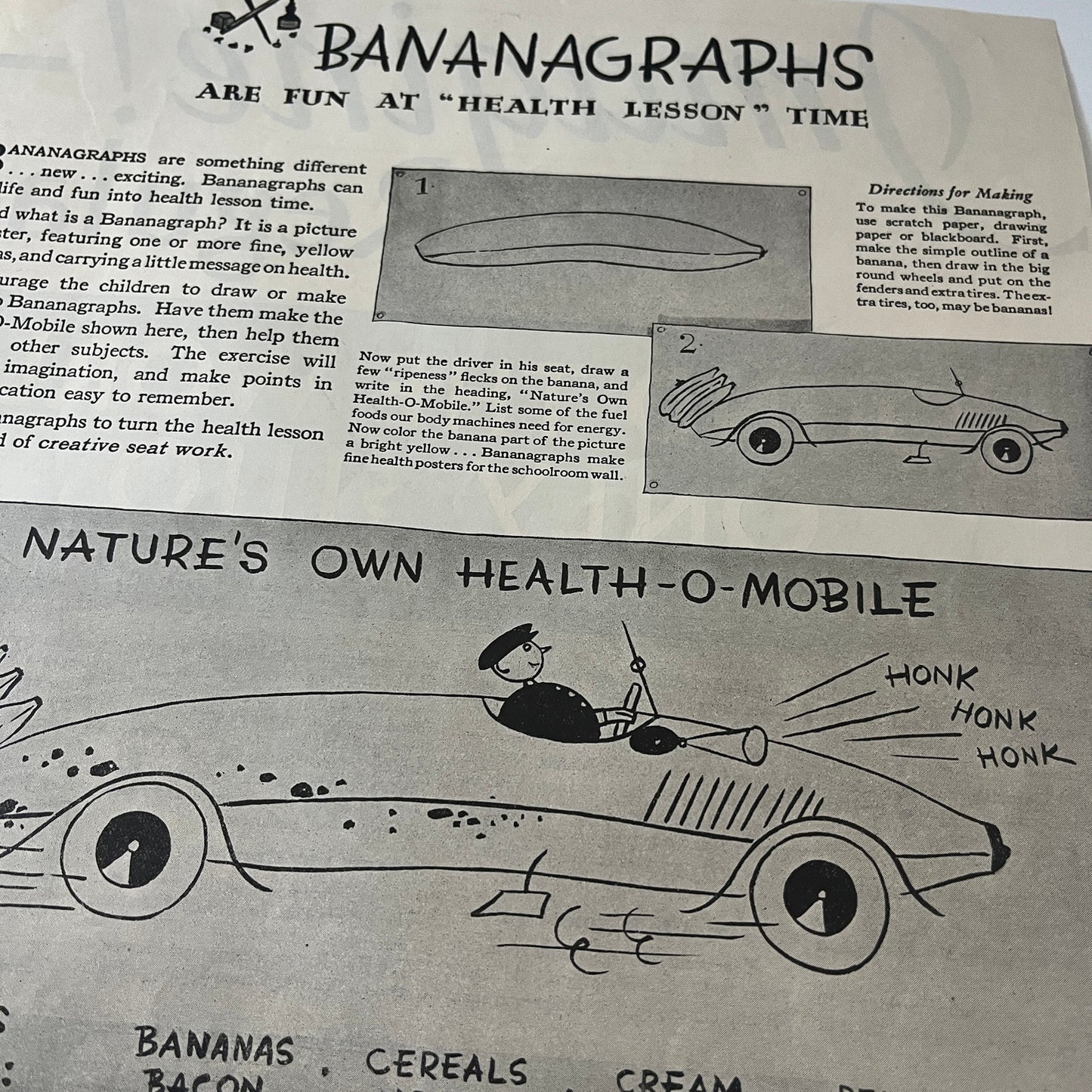 Bananagraphs - Fun Health Lesson For Students 1931 Magazine Article V1-6